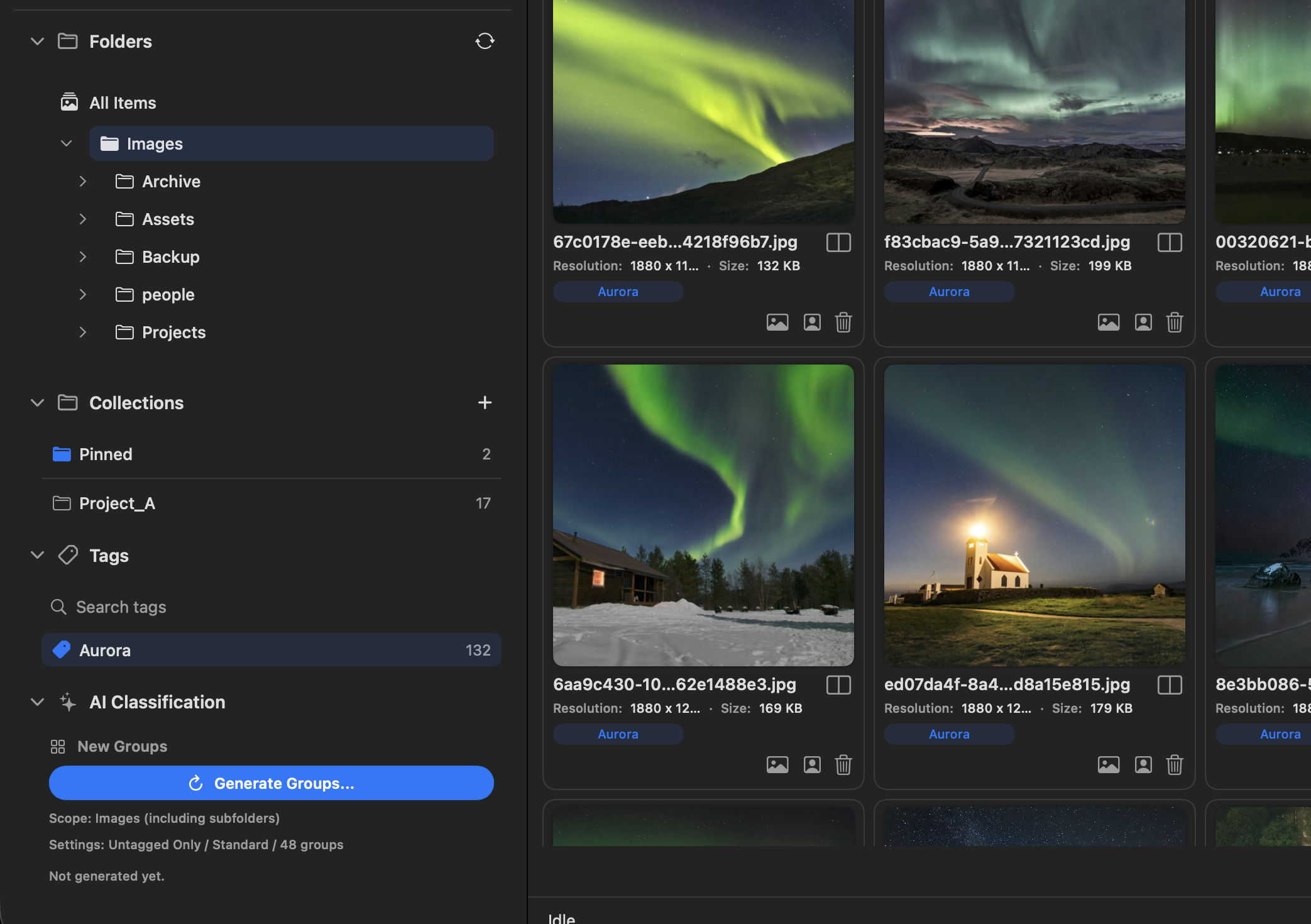 SeekShot tag chips filtering the image grid